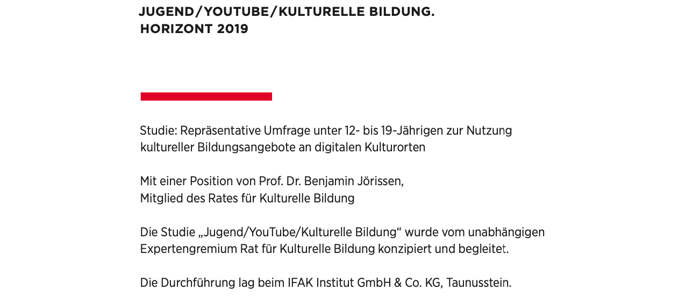 Jugend/YouTube/kulturelle Bildung. Horizont 2019